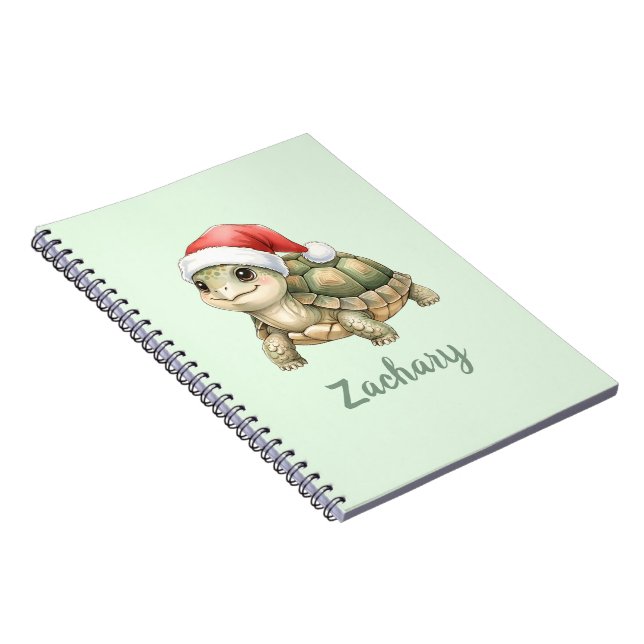 Custom Watercolor Christmas Tortoise Santa Hat Notebook (Right Side)