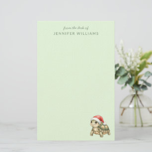 Custom Watercolor Christmas Tortoise Santa Hat Stationery