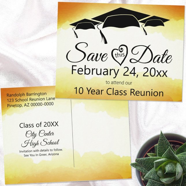 Custom Watercolor Class Reunion Save The Date Postcard (Creator Uploaded)