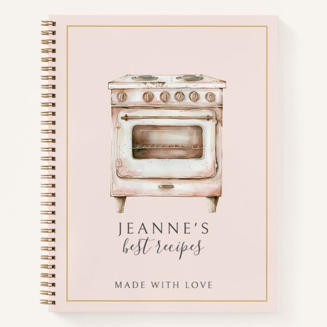 Custom Watercolor Cook's Kitchen Oven Recipe Notebook (Front)