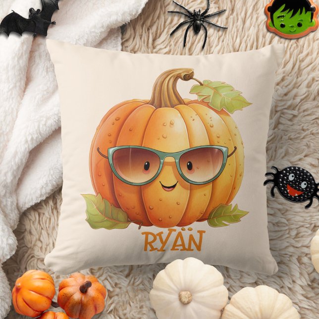 Custom Watercolor Cute Pumpkin Orange Halloween Cushion (Creator Uploaded)