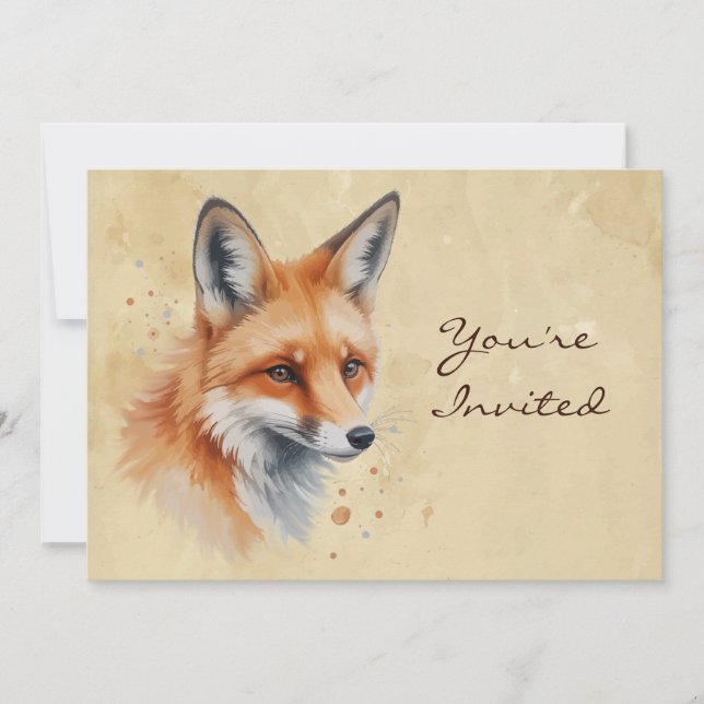 Custom Watercolor Dated, Fox Animal Birthday Party Invitation (Front)