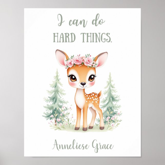 Custom Watercolor Deer Woodland Animal Nursery Poster (Front)