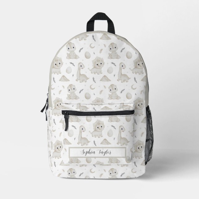 Custom Watercolor Dinosaur Pattern Kids Backpack (Front)