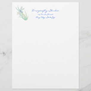 Custom Watercolor Dragonfly in Blue and Green Custom Letterhead