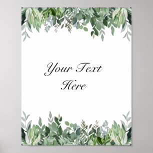 Custom Watercolor Eucalyptus Greenery Sign Poster
