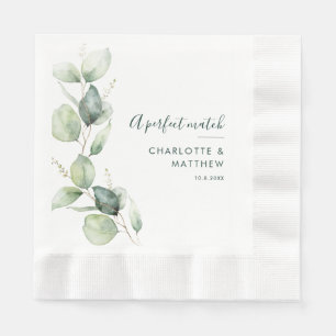 Custom Watercolor Eucalyptus Script Wedding Paper Napkin