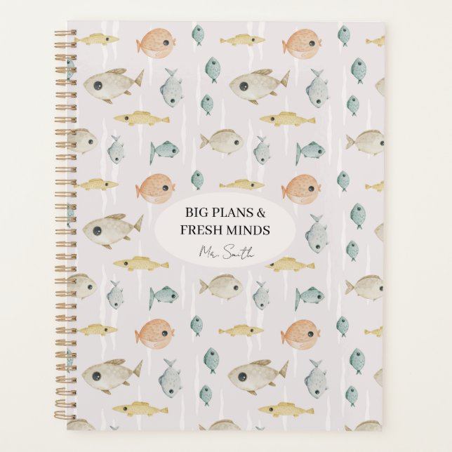 Custom Watercolor Fish Male Teacher Planner (Front)
