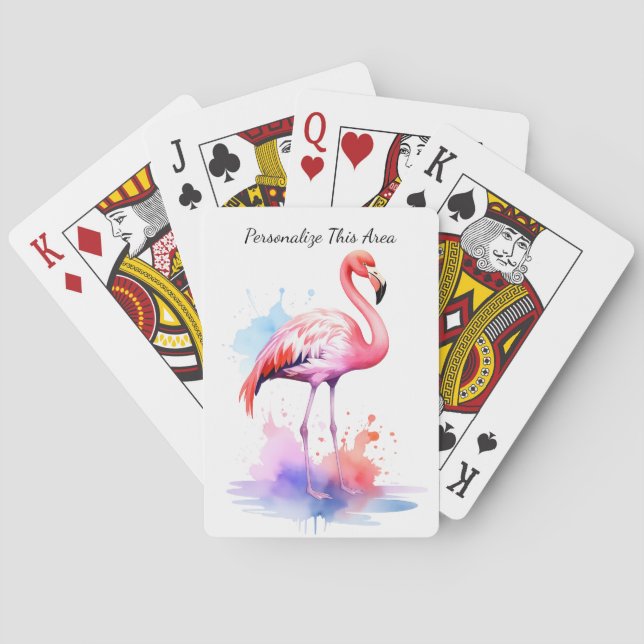 Custom Watercolor Flamingo Playing Cards (Back)