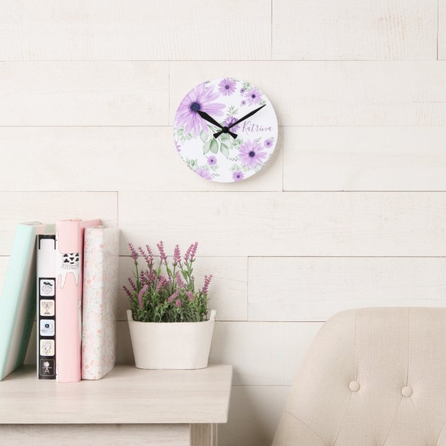Custom Watercolor Floral Round Wall Clock  (Reading Room)