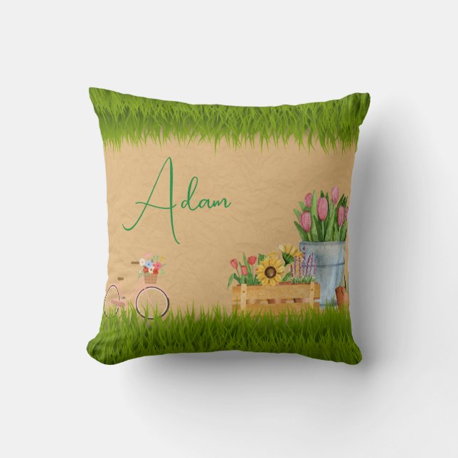 Custom Watercolor Floral Spring Mountains  Cushion (Front)