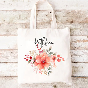 Custom Watercolor Floral Tote Bag Gift for Her Mum