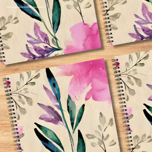 Custom watercolor flowers Pink Purple modern Notebook
