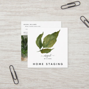 Custom Watercolor Foliage Photo Home Staging Square Business Card