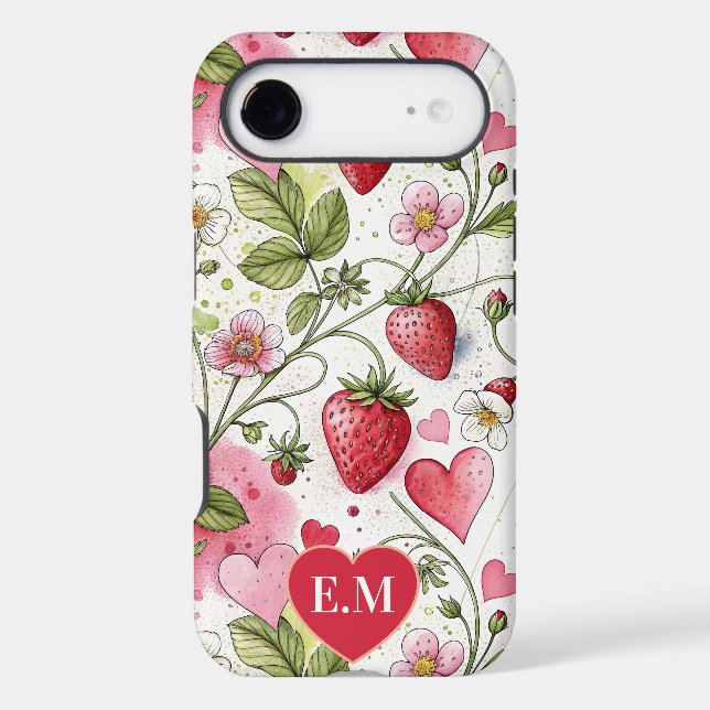 Custom Watercolor Folk Strawberry & Hearts (Back)