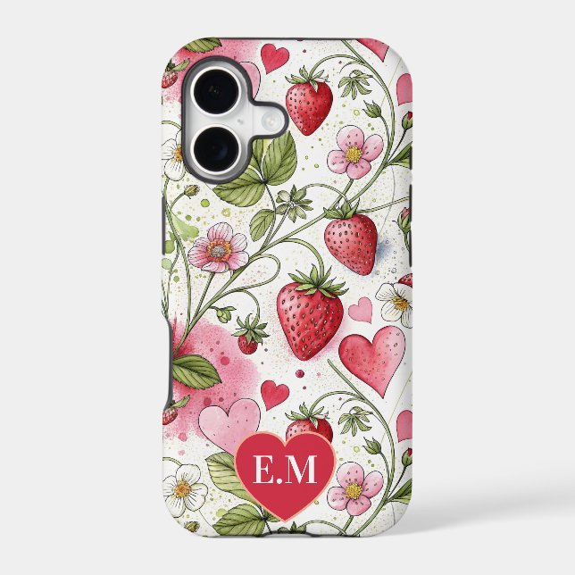 Custom Watercolor Folk Strawberry & Hearts (Back)