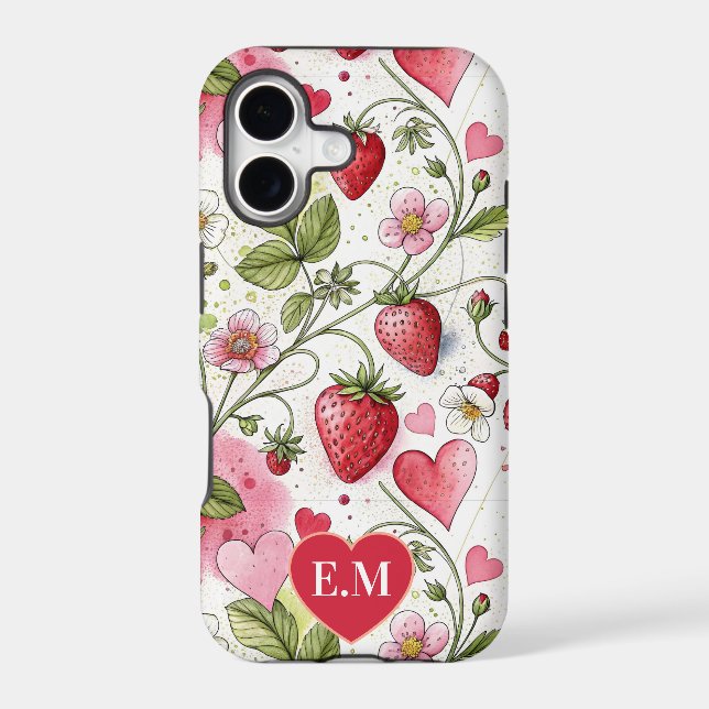 Custom Watercolor Folk Strawberry & Hearts (Back)