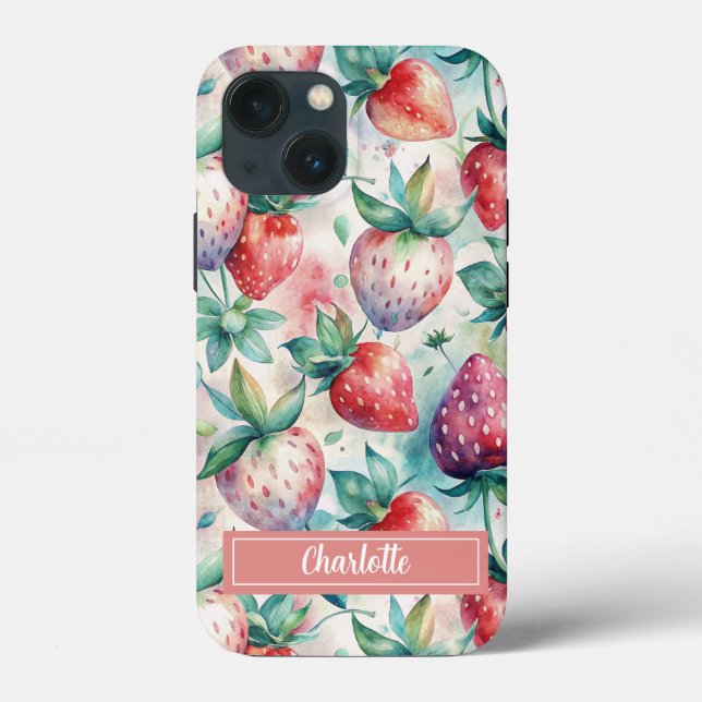 Custom Watercolor Fresh Strawberries Case-Mate iPhone Case (Back)
