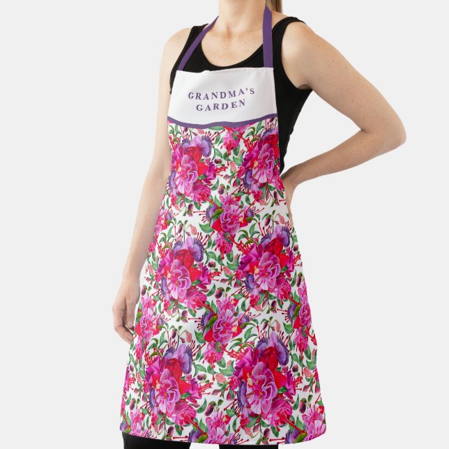 Custom Watercolor Fuchsia Blooms  Apron (Insitu)