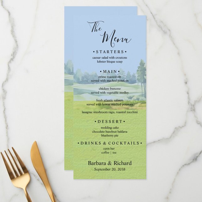Custom Watercolor Golf Theme Wedding  Menu (Creator Uploaded)