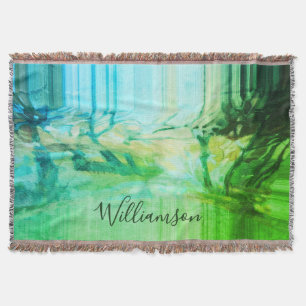 Custom Watercolor Green Blue Teal Abstract Nature Throw Blanket