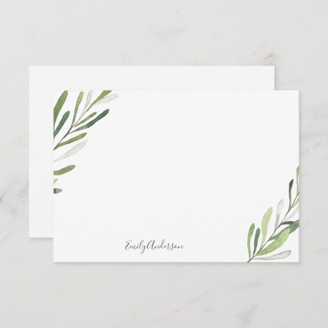 Custom Watercolor Greenery Note Card (Front/Back)
