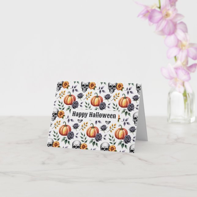 Custom Watercolor Halloween folded greeting card (Orchid)