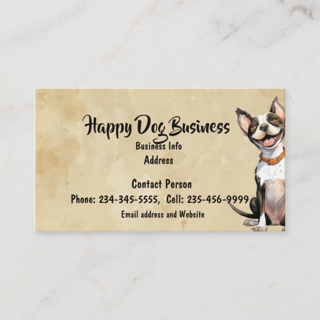 Custom Watercolor Happy Dog Animal Pet Fun Business Card (Front)