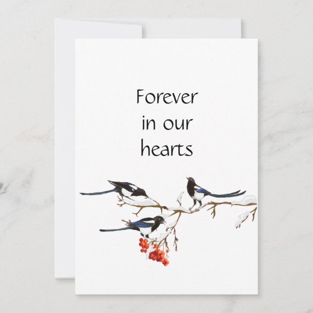 Custom Watercolor Magpie Bird Art Memorial Invitation (Front)