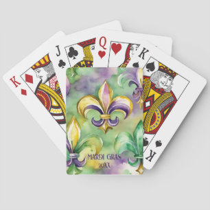 Custom Watercolor Mardi Gras Dated Playing Cards