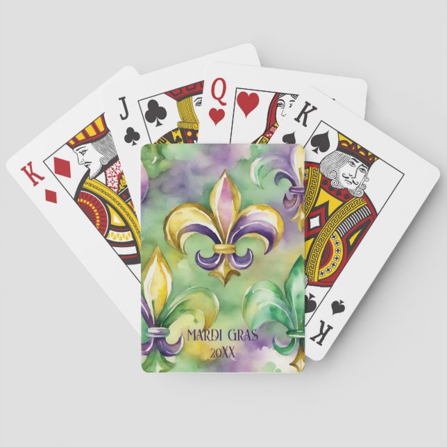 Custom Watercolor Mardi Gras Dated  Playing Cards (Back)