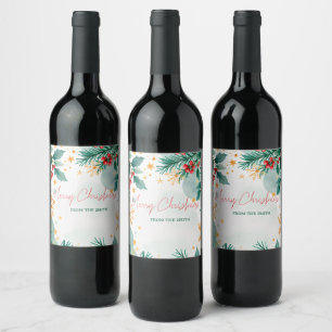 Custom Watercolor Merry Christmas Elegant Wine Label