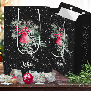 Custom Watercolor Modern Botanical Merry Christmas Medium Gift Bag
