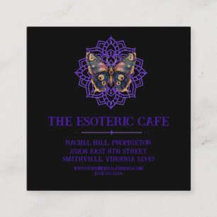 Custom Watercolor Moth Mandala Square Business Card