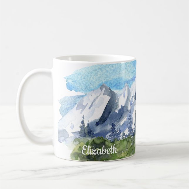 Custom Watercolor Mountain  Coffee Mug (Left)