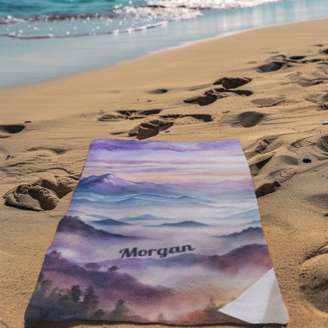 Custom Watercolor Mountain Mist Landscape Beach Towel (Creator Uploaded)