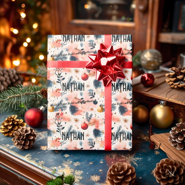 Custom Watercolor Ornaments and Pine Christmas Wrapping Paper (Creator Uploaded)