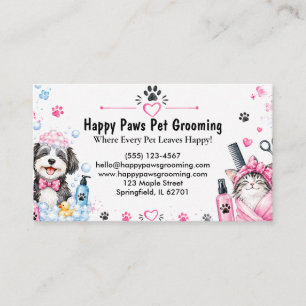 Custom Watercolor Pet Grooming Business Card
