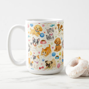 Custom Watercolor Playful Pets Cartoon Pattern Mug