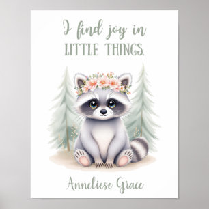 Custom Watercolor Racoon Woodland Animal Nursery Poster