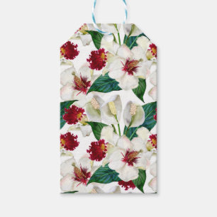 Custom Watercolor Red And White Tropical Blooms Gift Tags