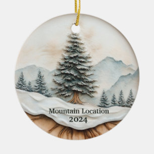 Custom Watercolor Rustic Mountain  Ceramic Tree Decoration