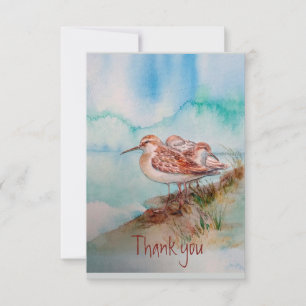 Custom Watercolor Sandpiper Shore Beach Bird Art Thank You Card