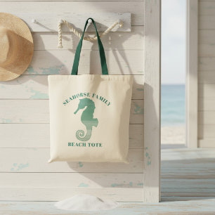 Custom Watercolor Seahorse Family Beach Tote Bag