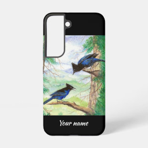 Custom Watercolor Stellar Jay Birds Forest Trees Samsung Galaxy Case