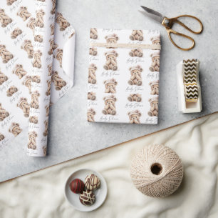 Custom Watercolor Teddy Bear Girl Baby Shower Wrapping Paper