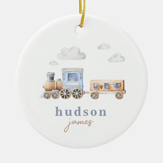 Custom Watercolor Train Ornament (Front)
