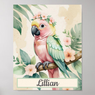 Custom Watercolor Tropical Safari Girl Nursery Art Poster
