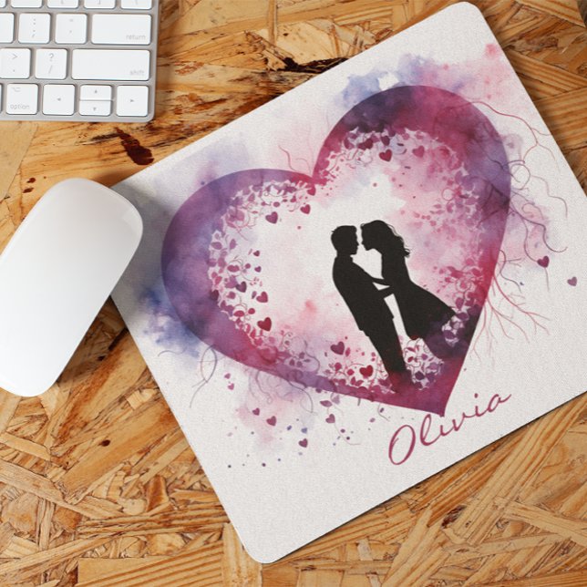Custom Watercolor Valentine's Day Couple In Love  Mouse Pad (Creator Uploaded)