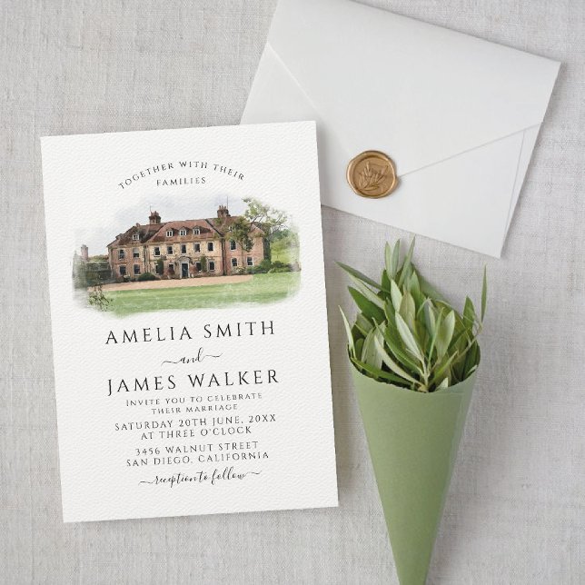 Custom Watercolor Venue Wedding   Invitation (Creator Uploaded)